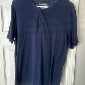 Express Men's Dark Blue Short Sleeve Henley